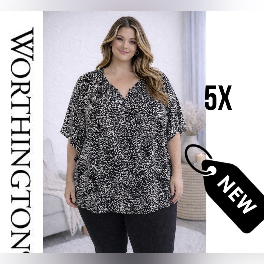 NWT Worthington woman plus size animal print short sleeve blouse 5X